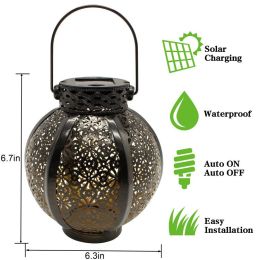 Cross-Border E-Commerce New Solar Wrought Iron Hanging Lamp Outdoor Garden Lamp Waterproof Villa Decoration Chandelier Landscape Lantern (Color: )