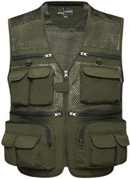 Mens Waistcoat Summer Outdoor Casual Fishing Safari Hiking Vest with Multi-Pocket (Color: Green, size: S)