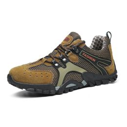 Spring Summer Men Outdoor Hiking Shoes Big Size Mens Mountain Climbing Trekking Sneakers Black Grey Mens Sport Shoes Hombre Male (Color: Light Brown, size: 46)