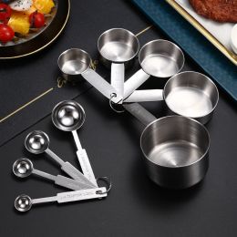 Manufacturer's off the shelf stainless steel measuring cup; measuring spoon set; cross-border baking tool with scale; 5 pieces; measuring spoon; coffe (Specifications: Measuring cup 4-piece set)