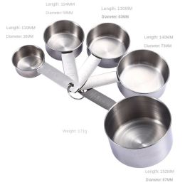 Manufacturer's off the shelf stainless steel measuring cup; measuring spoon set; cross-border baking tool with scale; 5 pieces; measuring spoon; coffe (Specifications: 5-piece measuring cup)