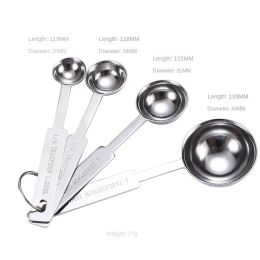 Manufacturer's off the shelf stainless steel measuring cup; measuring spoon set; cross-border baking tool with scale; 5 pieces; measuring spoon; coffe (Specifications: Measuring scoop 4 pieces)