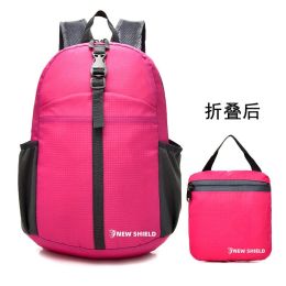 Folding Ultralight Portable Backpack as Outdoor Cycling Mountaineering Travel Backpack (Color: Pink)
