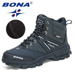 BONA 2022 New Arrival Hiking Shoes Men Outdoor Trekking Shoes Trainers Sports Sneakers Man Mountain Climbing Footwear Masculino (Color: Deep blue S gray, size: 8.5)