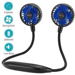 6 Speeds Ultra Quiet Portable 360Â° Adjustable Wearable Sport Fan (Color: Black, Type: Portable Desk Fan)