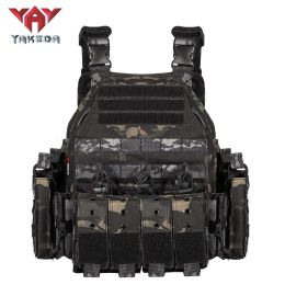 YAKEDA  Plate Carrier Tactical Vest Outdoor Hunting Protective Adjustable MODULAR Vest for Airsoft Combat Accessories (Color: Black CP)
