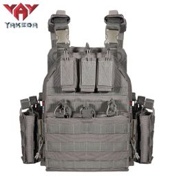 YAKEDA police police military outdoor hunting CS game equipment quick-release gun battle field black multi-camera tactical vest (Color: Gray)