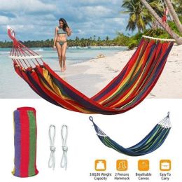 Camping Travel Beach Double Hammock Canvas Hanging Hammock Swing Bed (Material: Canvas, Color: Red Stripe)
